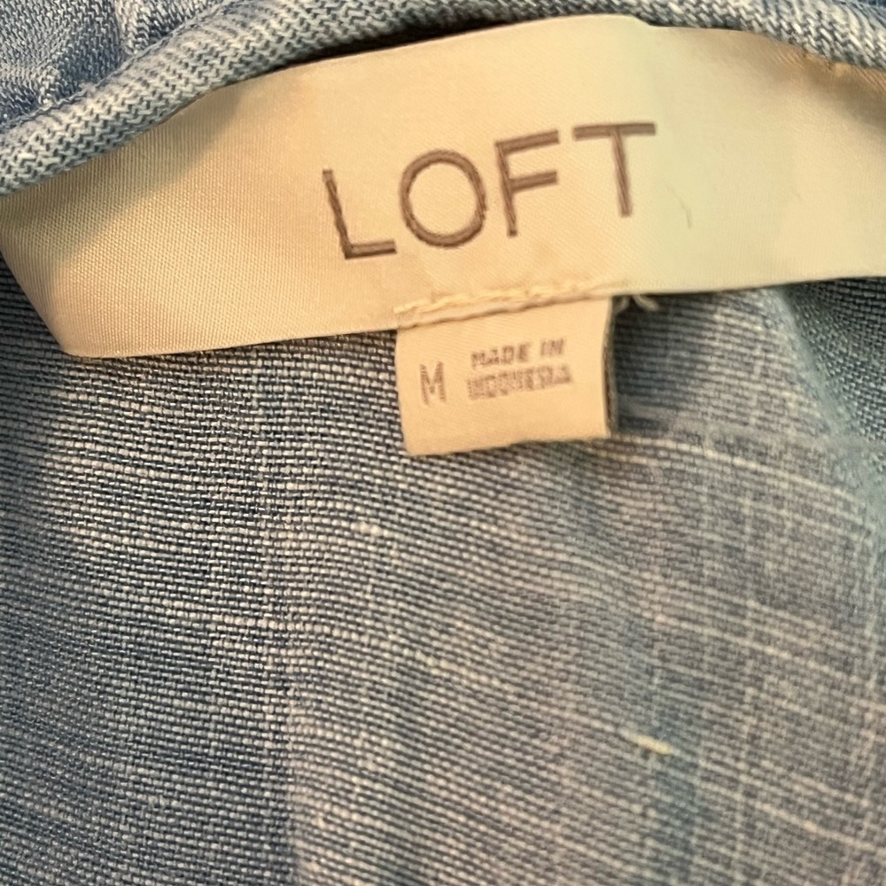 NEW LOFT Linen Lyocell Chambray Tiered Belted Swing Midi Dress Size Medium - Picture 11 of 13